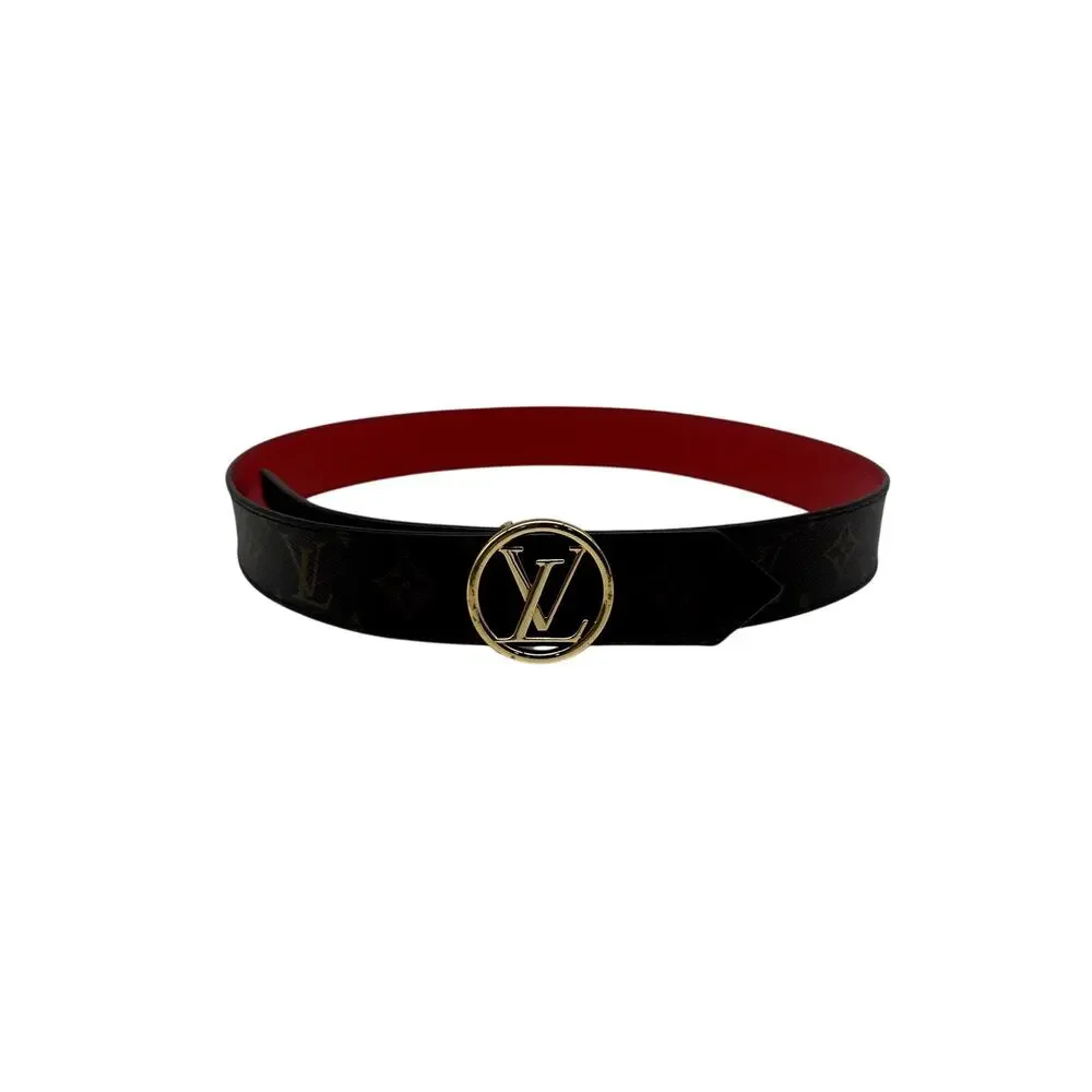 Louis Vuitton Leather Canvas Monogram LV Logo Buckle Reversible Belt Brown 85|34